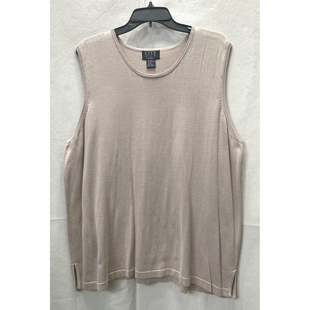 City Silk Knitwear Neutral Minimalist Granola Silk Cotton Tank Top Plus Sz. 2X